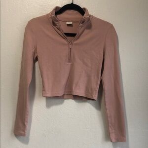 Aritzia Sunday Best Mauve Pink Long Sleeve Crop Top half zip size small